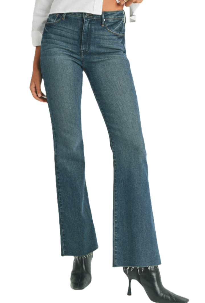 Dark Wash High Rise Scissor Cut Flare Jean