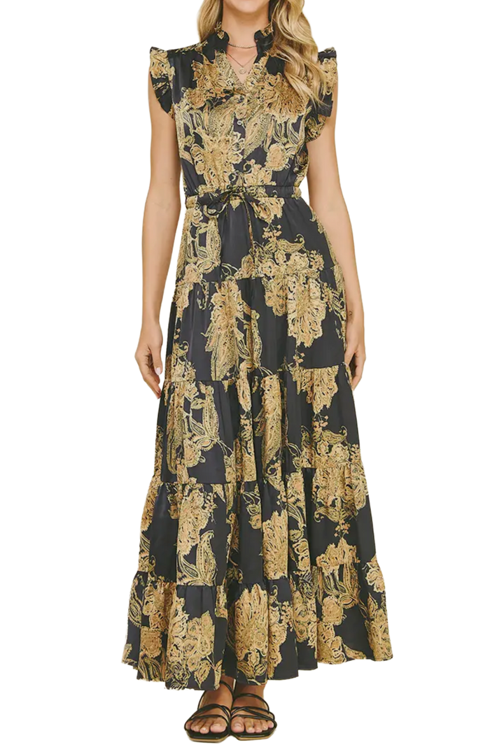 The Kimmia Maxi Dress- Midnight Navy and Gold
