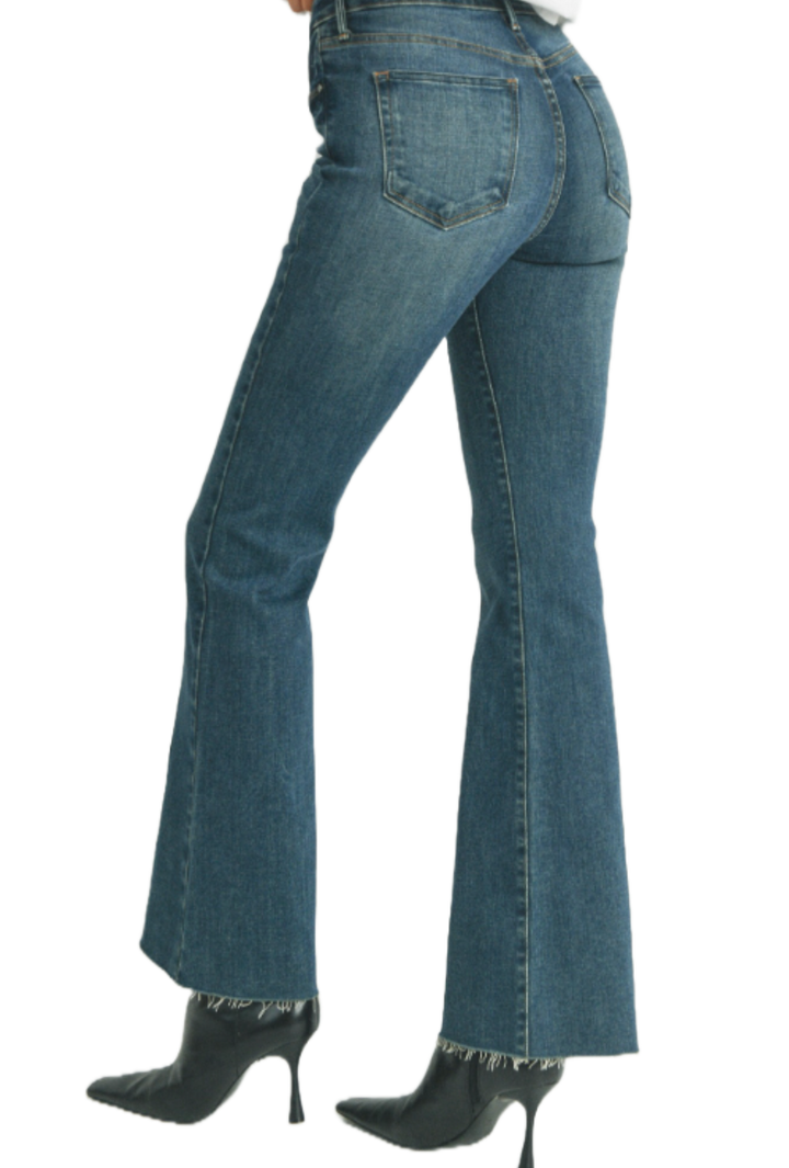 Dark Wash High Rise Scissor Cut Flare Jean