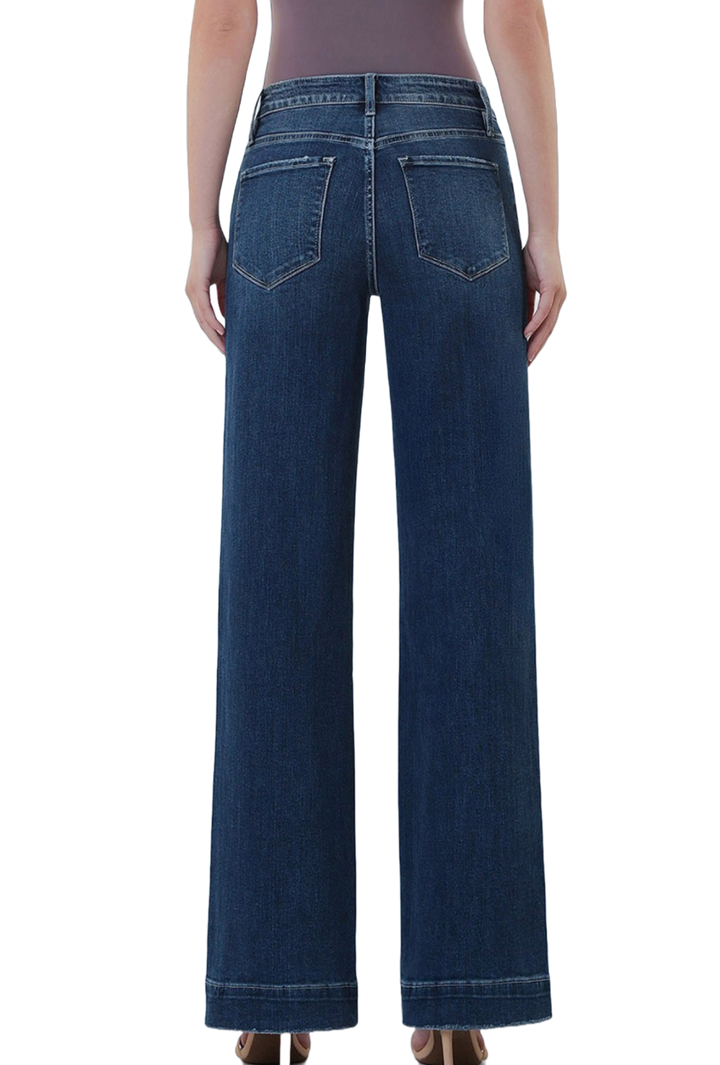 High Rise Trouser Hem Wide Leg Jeans