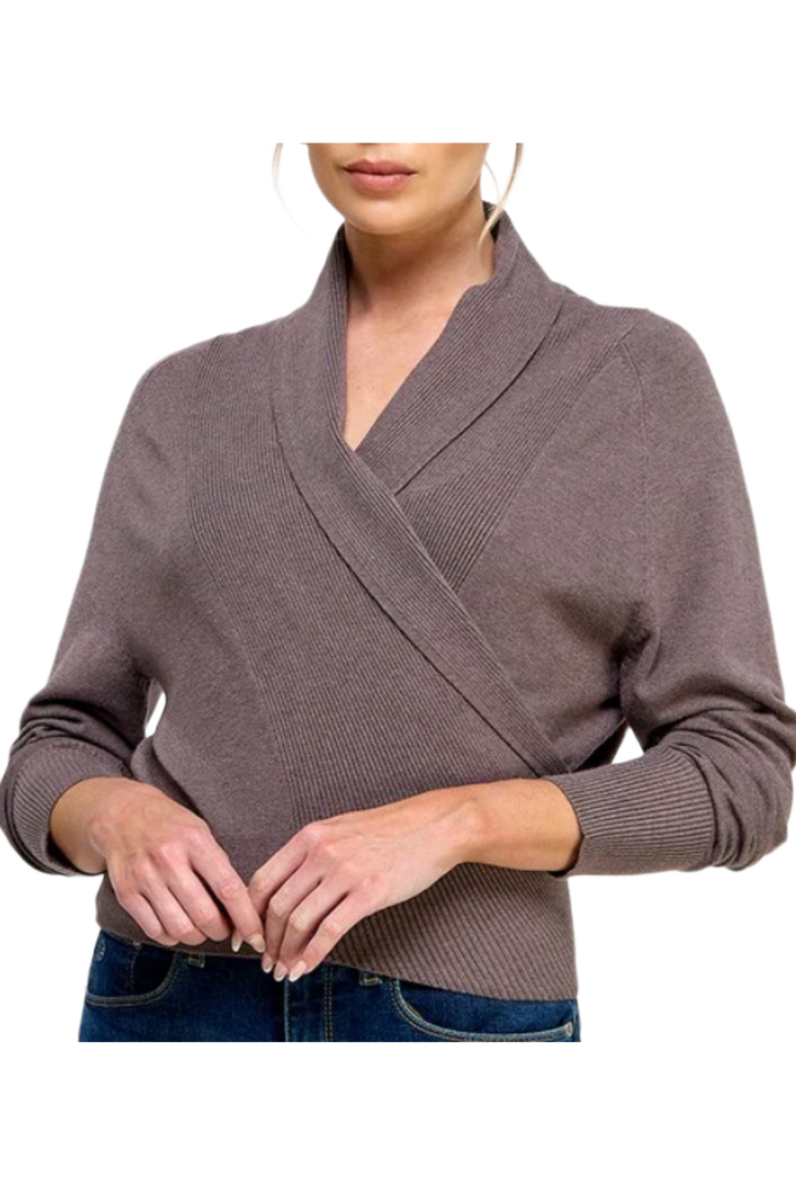 The Andrea Wrap Sweater- Mocha