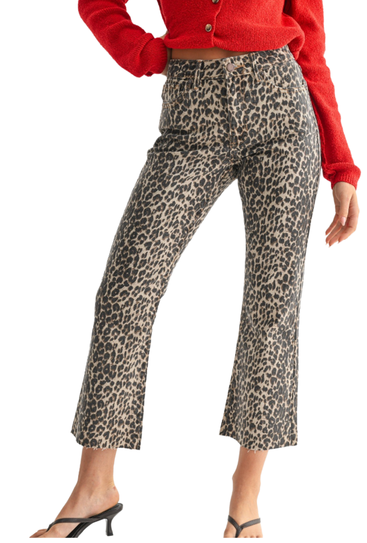 Leopard Printed High Rise Cropped Flare