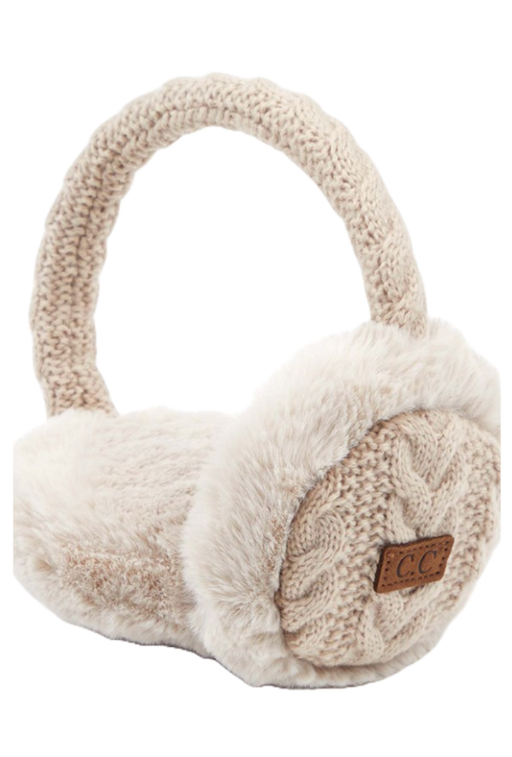 Cable Knit Fur Earmuffs- Beige