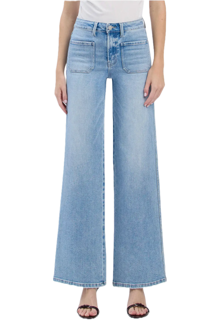 High Rise Patch Pocket Wide Leg Jeans