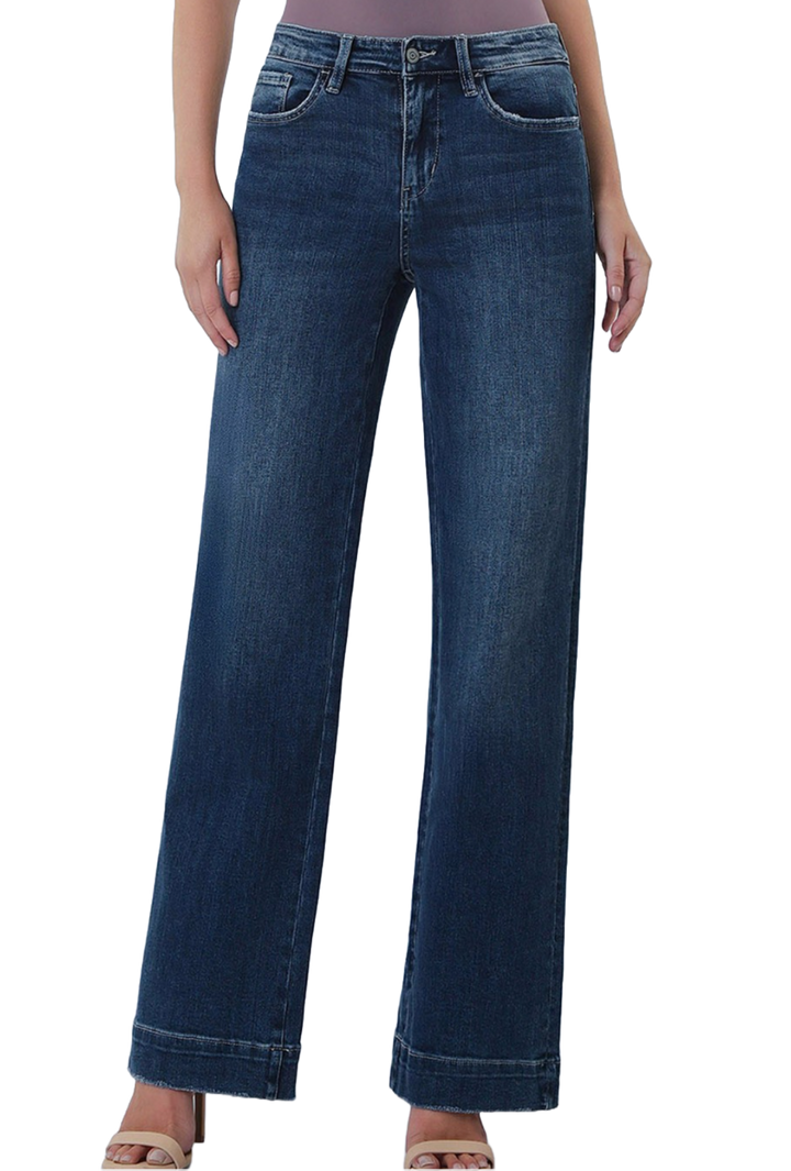 High Rise Trouser Hem Wide Leg Jeans