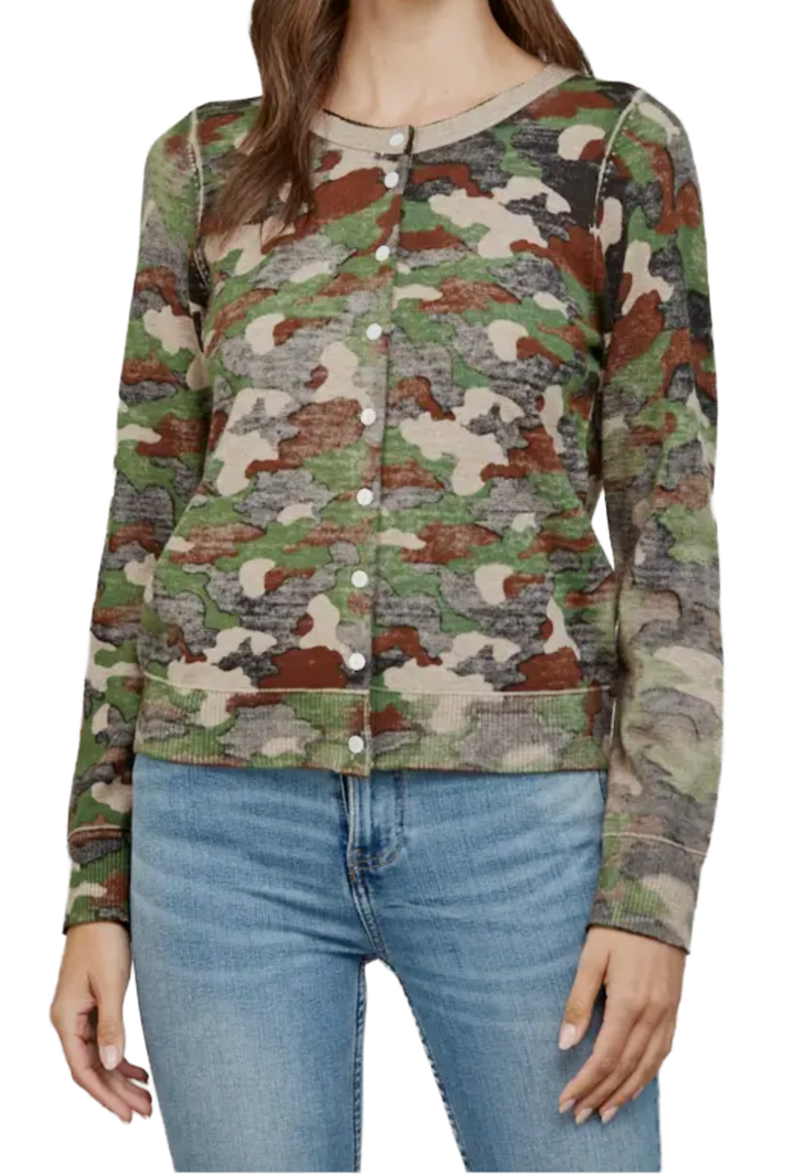 The Maggie Cardigan- Dark Camo