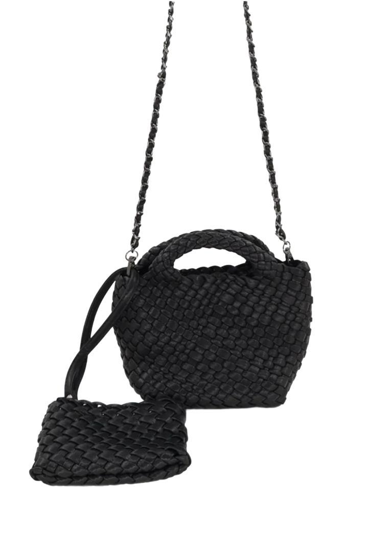 Mini Woven Tote Bag- Black