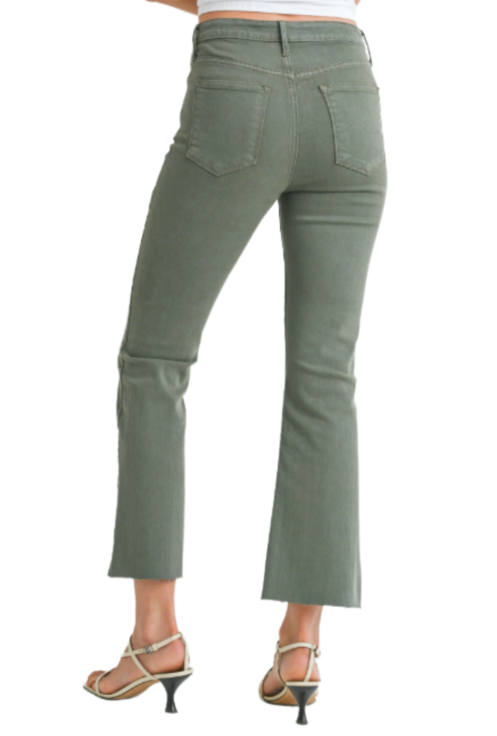 Olive Tonal Crop Flare Jean