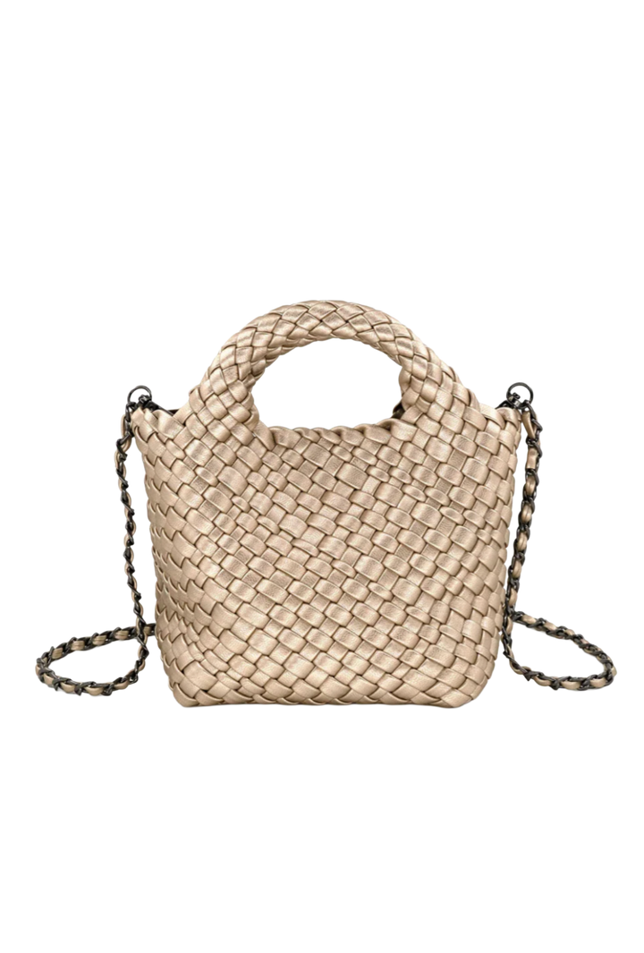 Mini Woven Tote Bag- Champagne