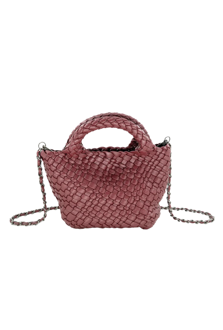 Mini Woven Tote Bag- Burgundy
