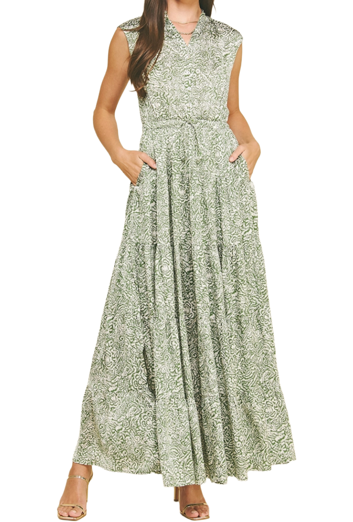 The Kimmia Maxi Dress- Olive Print