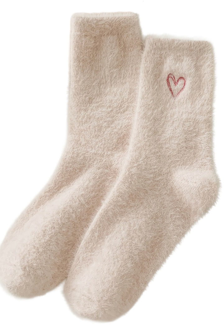 Light Pink Heart Fluffy Socks