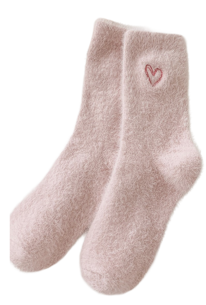 Pink Heart Fluffy Socks