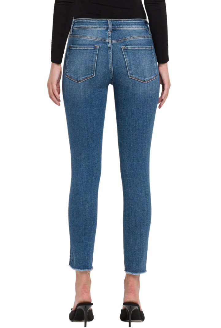 Mid Rise Medium Dark Raw Hem Crop Skinny Jeans