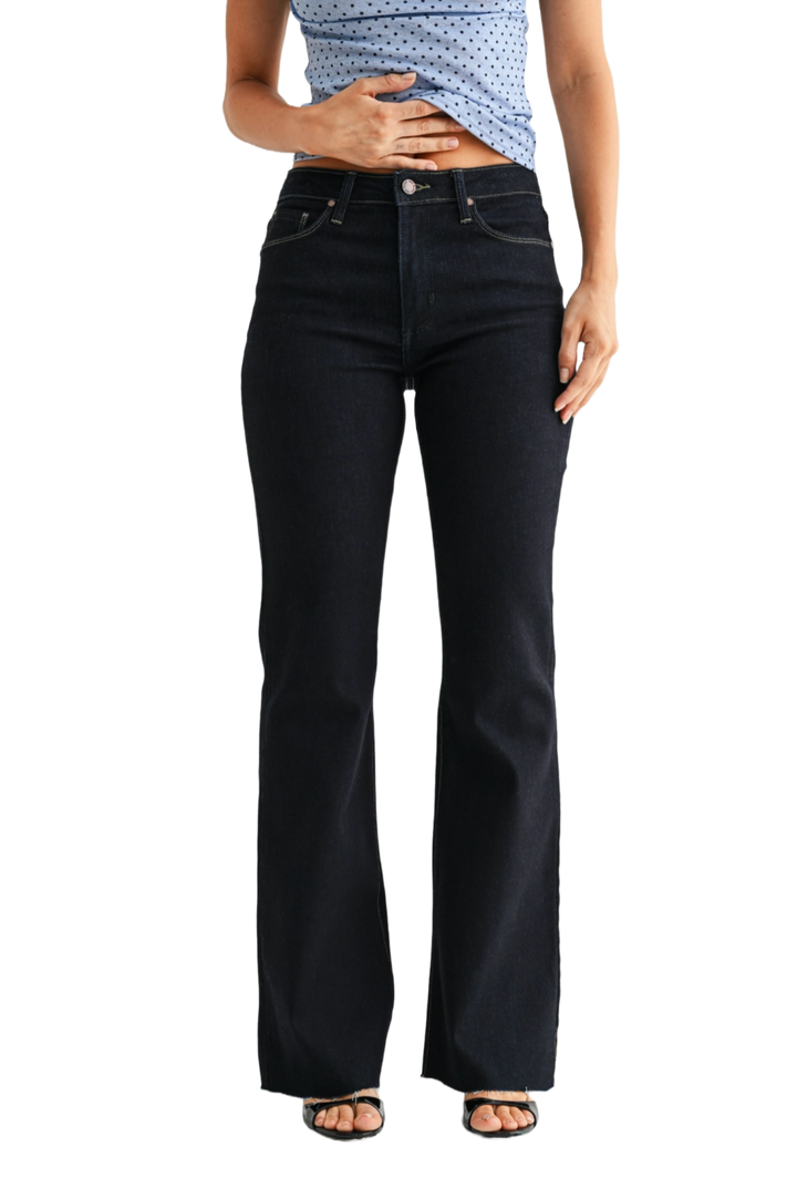 High Rise Scissor Cut Flare- Super Dark Wash