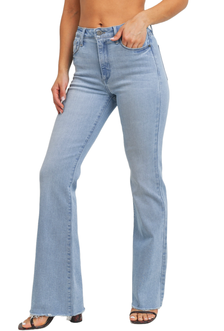 Light Wash High Rise Scissor Cut Flare