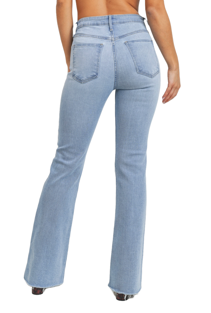 Light Wash High Rise Scissor Cut Flare