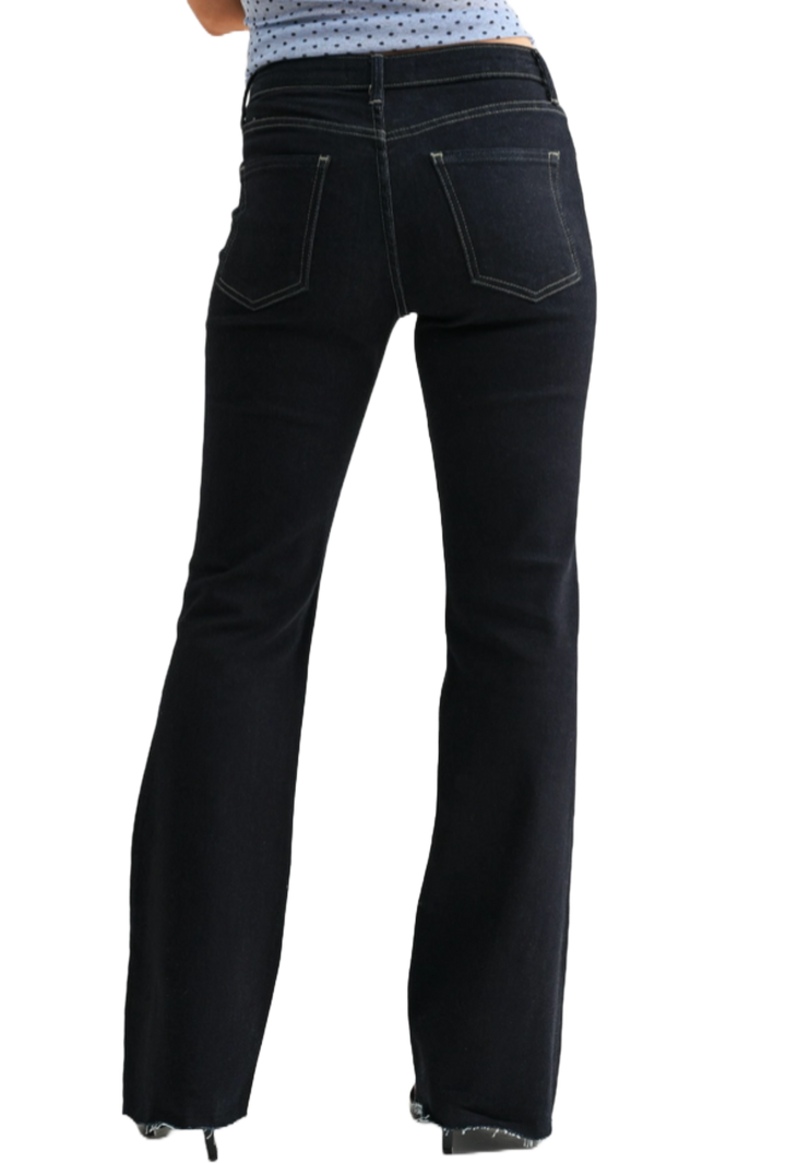 High Rise Scissor Cut Flare- Super Dark Wash