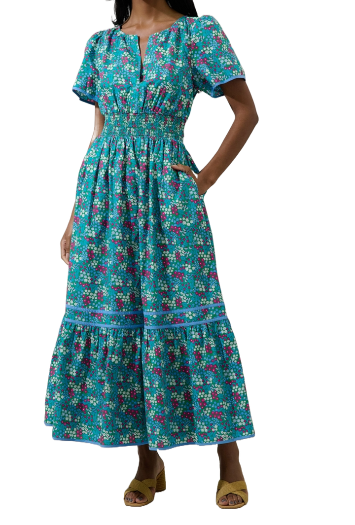 The Lilah Maxi Dress- Teal Floral