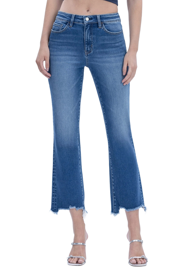 Vervet High Rise Distressed Hem Kick Flare Jeans