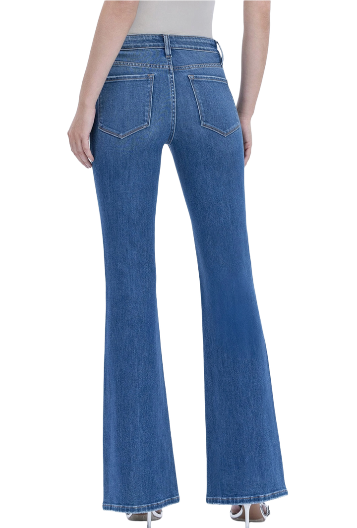 Mid Rise Welt Pocket Pin Tuck Flare Jeans
