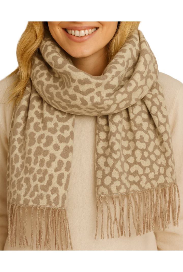 Leopard Print Scarf- Ivory