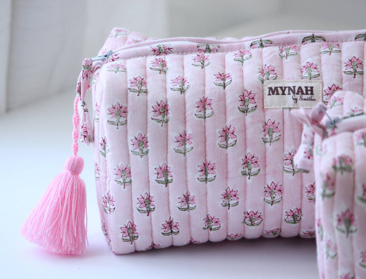 Rosy Mist Block print Makeup Bag- Choose from 3 Sizes