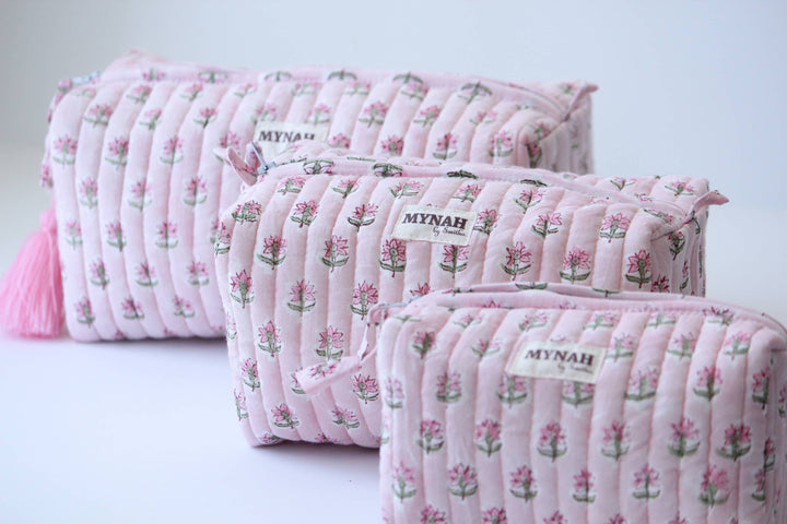 Rosy Mist Block print Makeup Bag- Choose from 3 Sizes