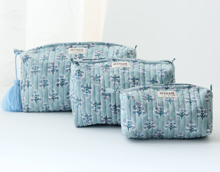 Dusty blu1 motif print Makeup Bag- Choose From 3 Sizes