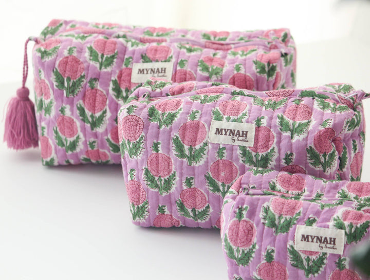 Berry Smoothie block print Makeup Bag- Choose from 3 Sizes