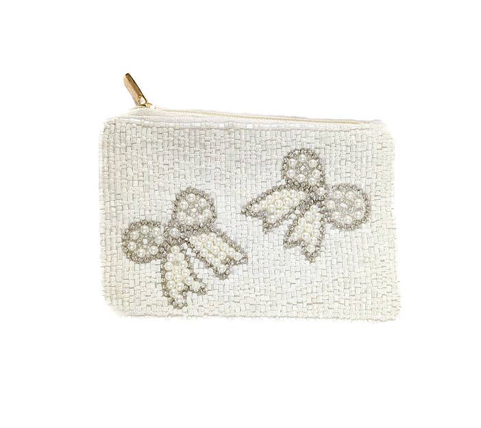 White Bow Beaded Coin Purse