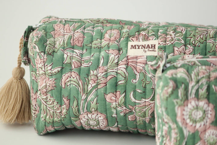 Green floral print Makeup Bag