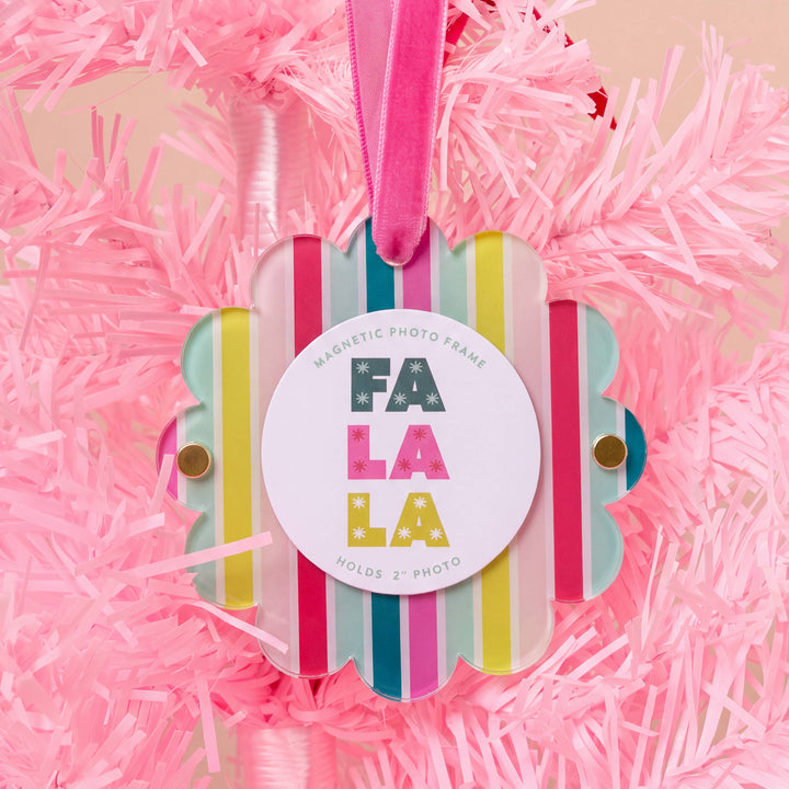 Scalloped Round Picture Frame Ornament-Fa La La