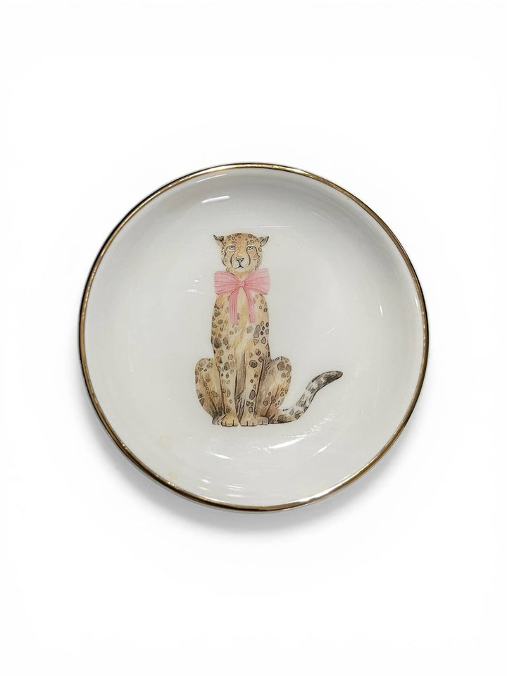 Coupe Ring Dish Leopard with Pink Bow