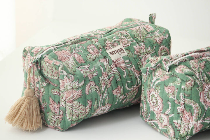 Green floral print Makeup Bag