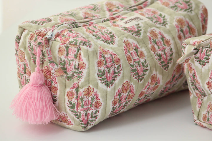 Pistachio floral travel Makeup Bag