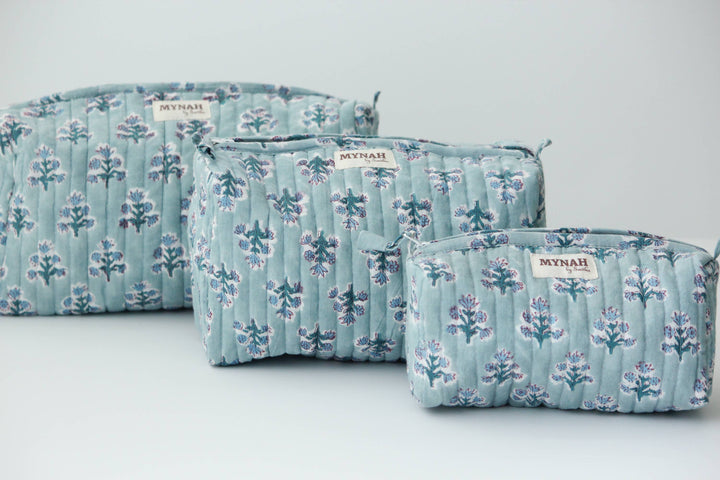 Dusty blu1 motif print Makeup Bag- Choose From 3 Sizes