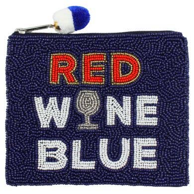 Red Wine Blue Beaded Coin Pouch