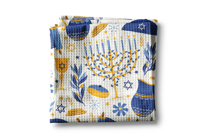 Hanukkah Kitchen Tea Towel Waffle Holiday Menorah Dove Peace