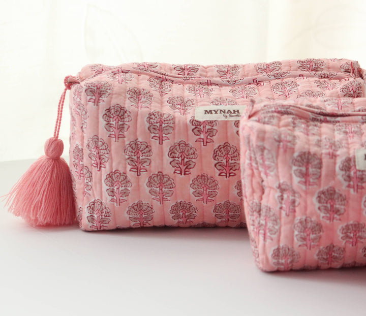 Blush Pink Floral Makeup Bag