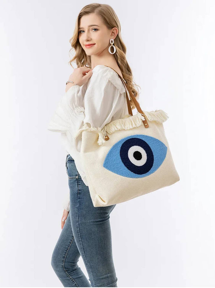 Evil Eye Embroidered Tote Bag