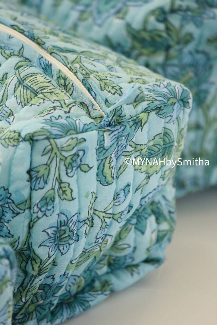 Blue green floral Make Up Bag