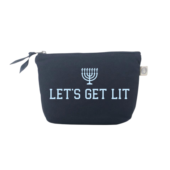 Navy Makeup Bag - Light Blue Matte Let's Get Lit (Menorah)