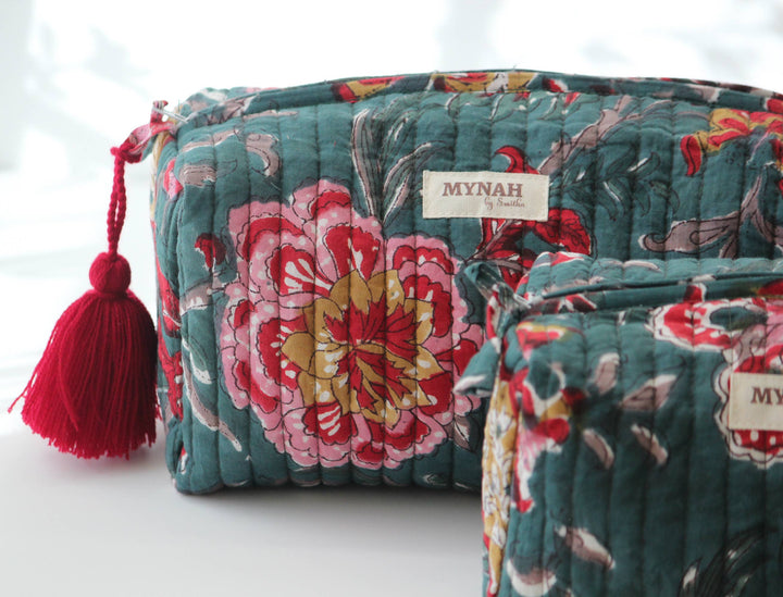Emerald floral Makeup Bag