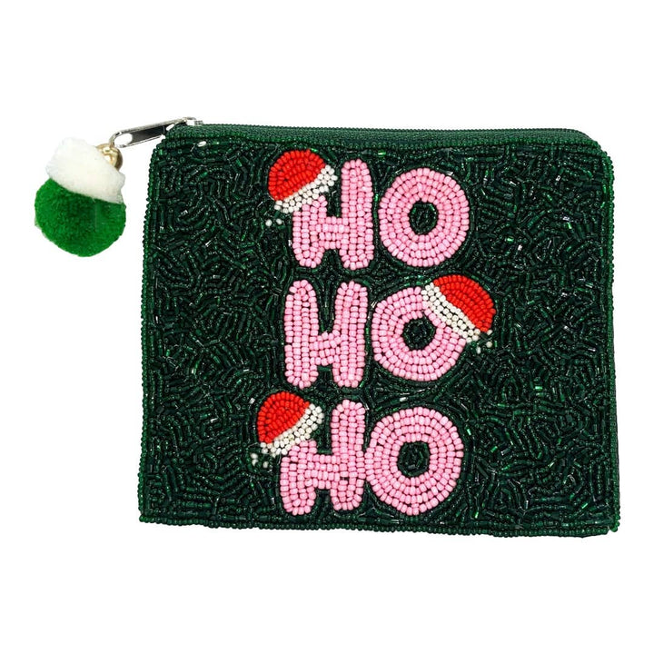 Ho! Ho! Ho! Deep Green Beaded Coin Pouch