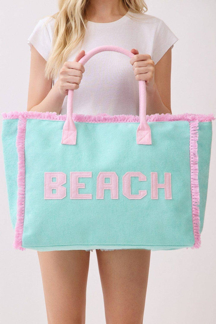 Terry Cloth Fringe Beach Tote Bag
