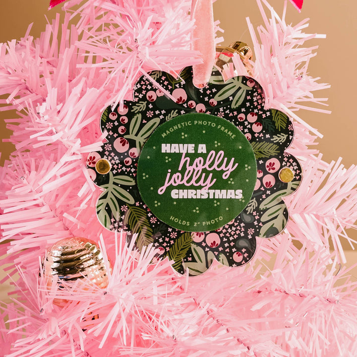 Scalloped Round Picture Frame Ornament-Jolly Sprig