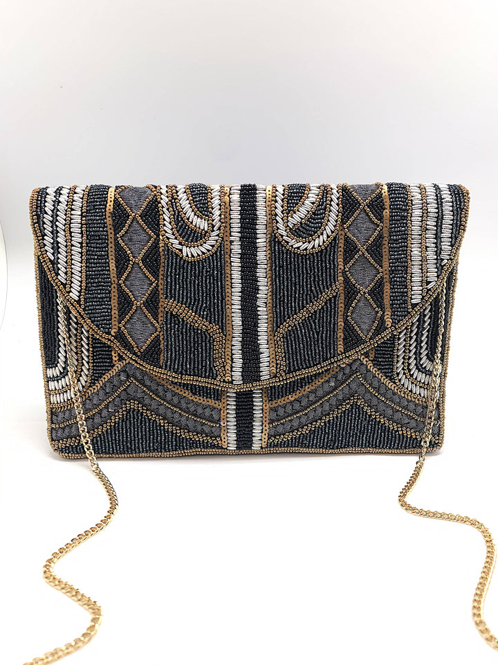 Hematite And Black Gatsby Beaded Clutch