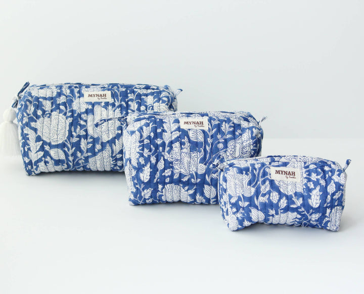 Hand block print Makeup Bag- Choose from 3 Sizes