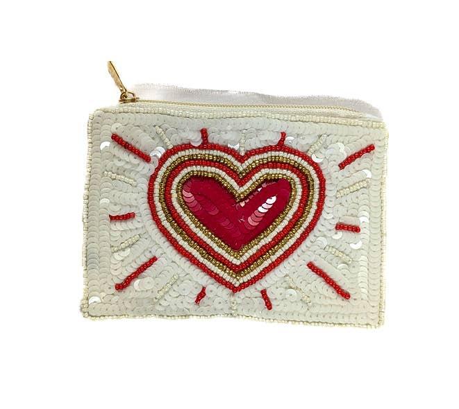 Heart Design Beaded Coin Purse